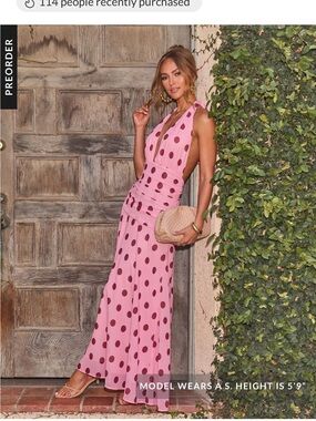 Brand New Never Worn Vici  Pink Polka Dot Halter Maxi Dress- original $78